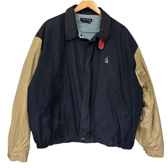 Classic Prep VTG 90s Nautica Mens Jacket Size L Red Plaid Blue Logo Windbreaker‎ - Picture 1 of 4